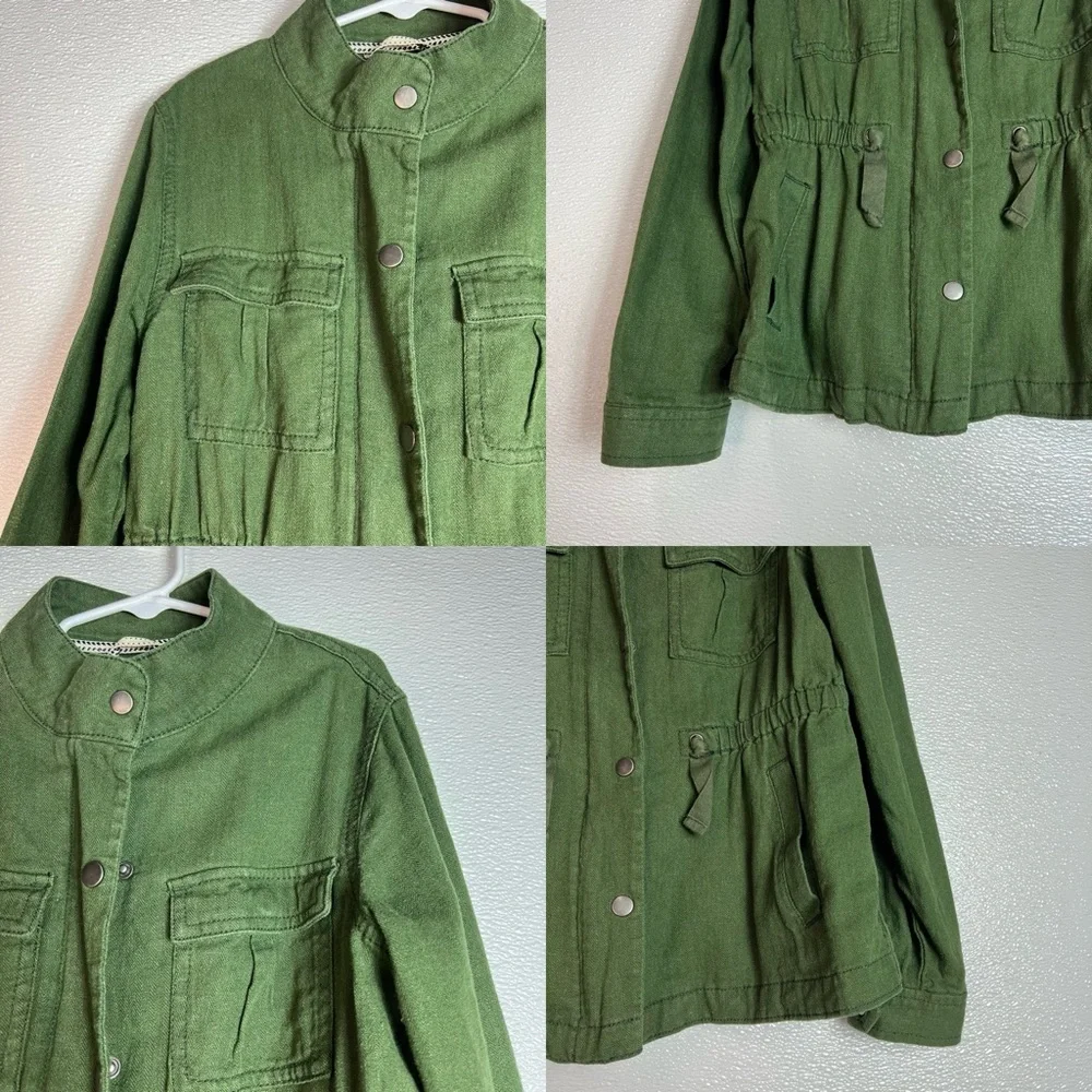 Old Navy Linen Blend Jacket Olive Green‎ with Pockets Girls Size M (8)